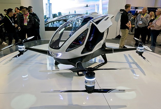 A scale model of a vertical take-off air taxi
